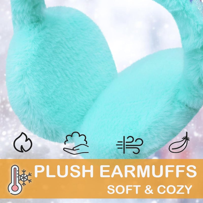 FYBW Ear Muffs Gloves Set for Kids, Winter Adjustable Sequins Warm Earmuffs for Kids Outdoor Cold Weather - Image 4